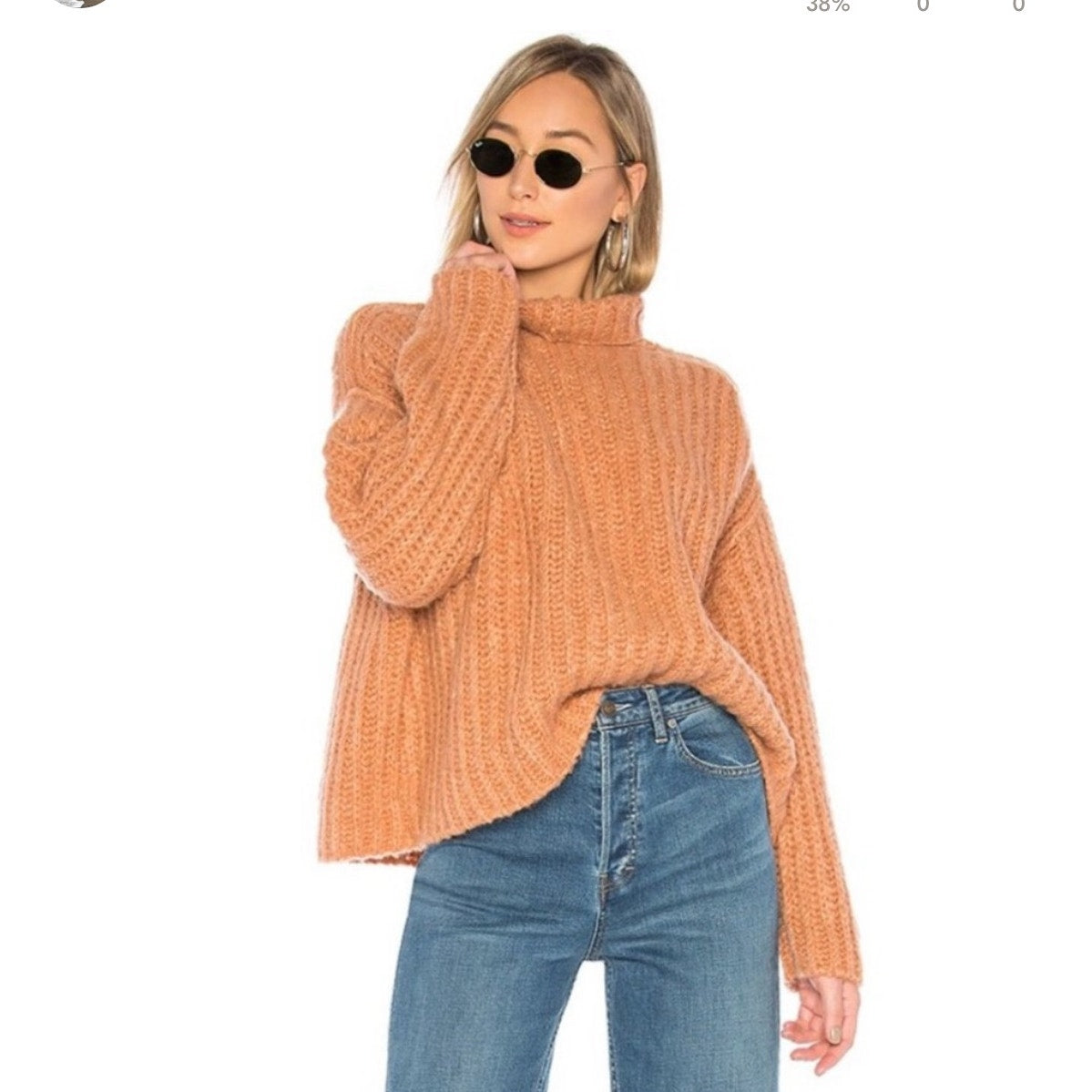 Free People pink wool blend oversized fluffy turtleneck cropped sweater SIZE XS