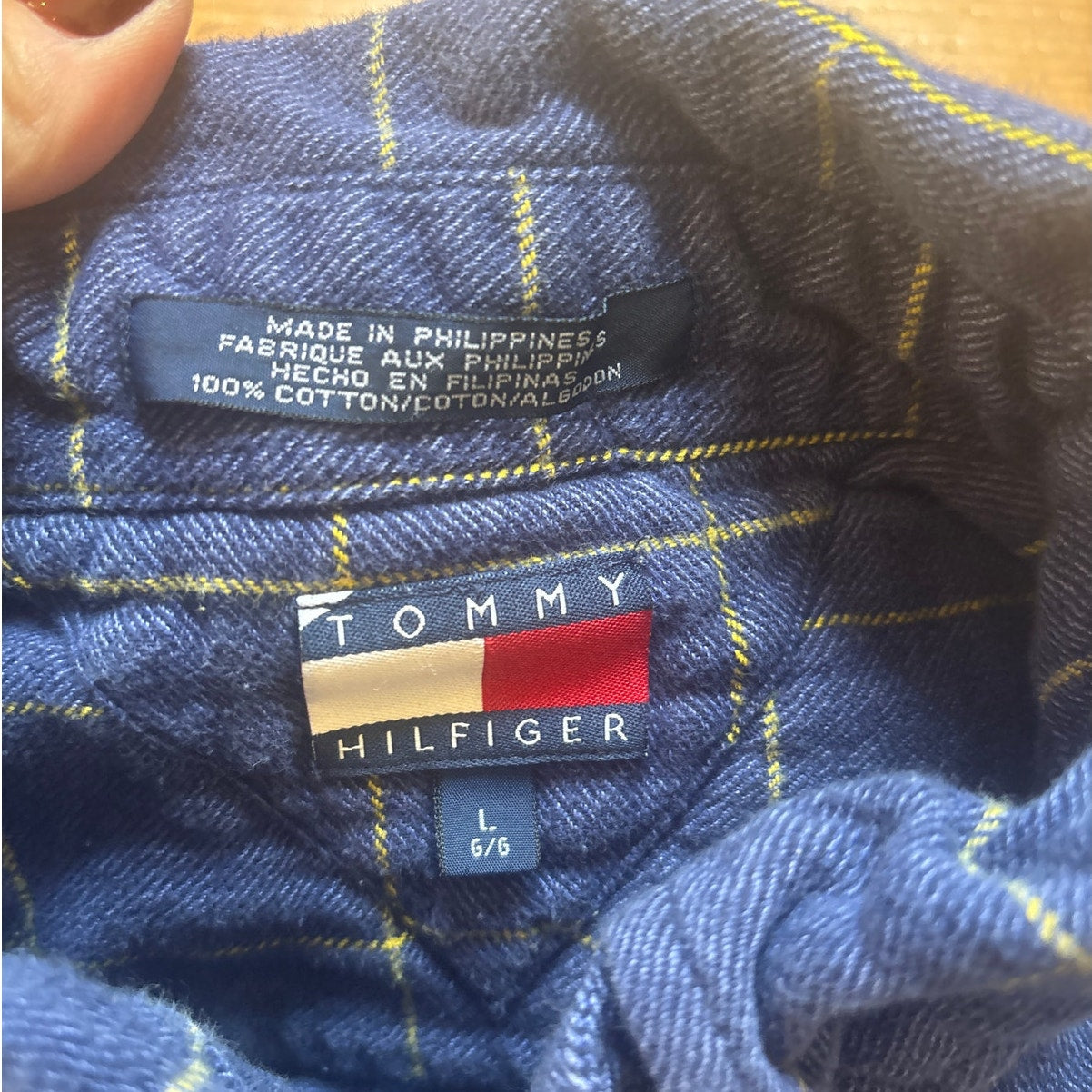 VTG Tommy Hilfiger blue plaid cotton long sleeve button up mens shirt SIZE L