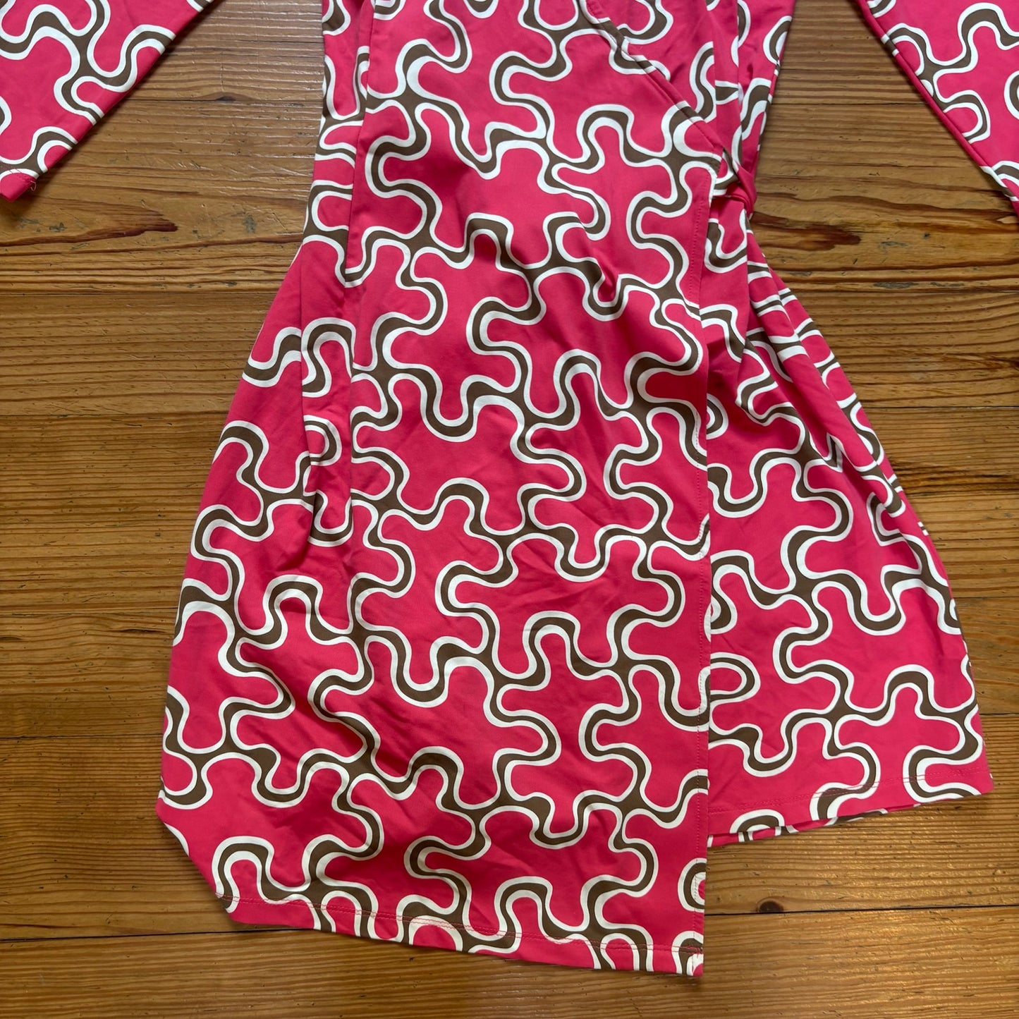 J. McLaughlin pink brown wave collar long sleeve wrap dress SIZE XS