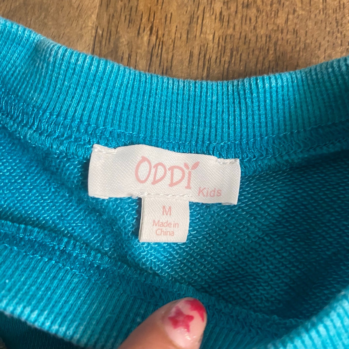 ODDY teal blue leopard print heart pattern pullover crew sweatshirt SIZE M