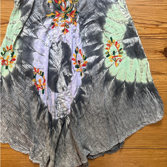 Sunflower black acid wash floral embroidered tie dyed tank dress SIZE L