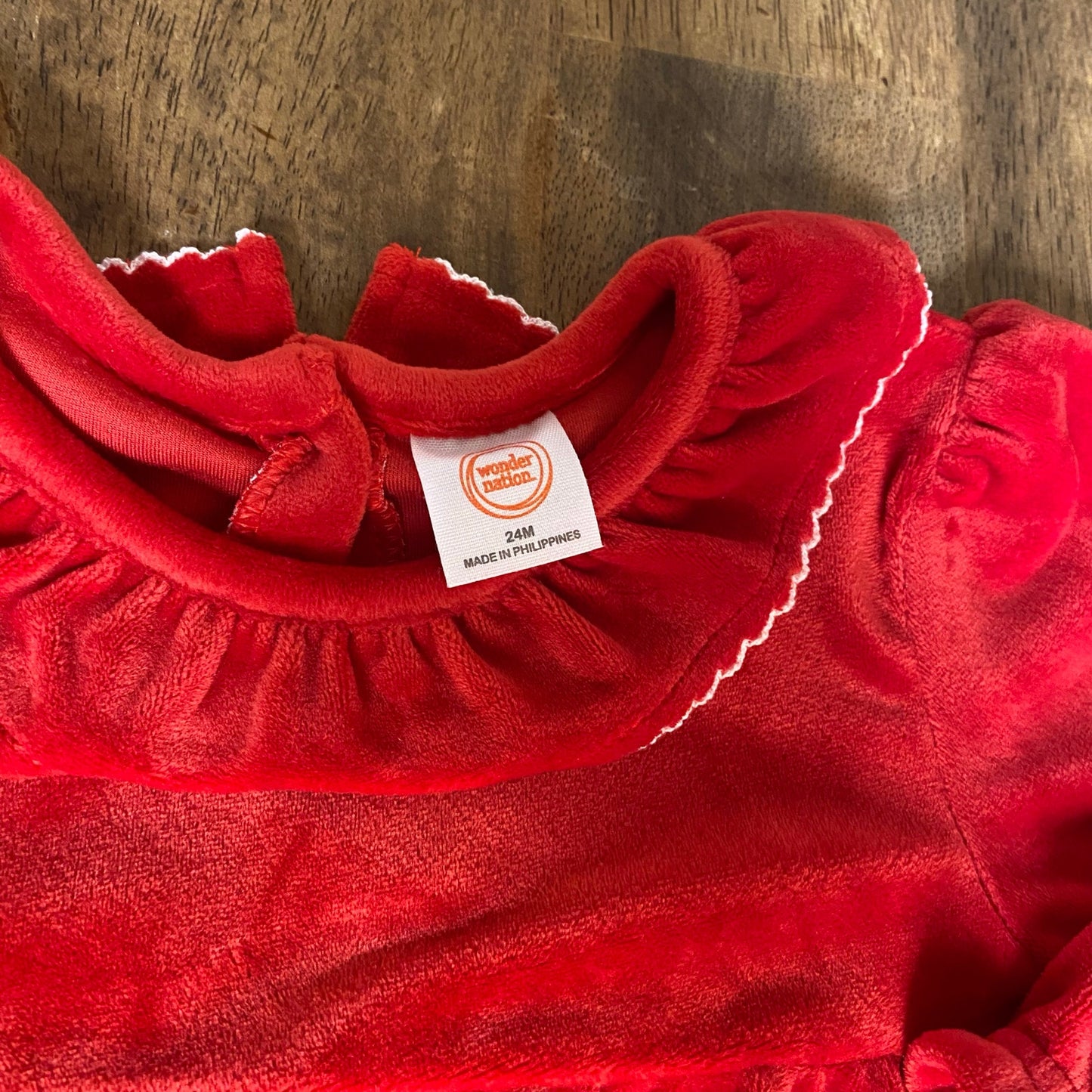 Wonder Nation red velvet holiday ruffle collar long sleeve dress SIZE 24M