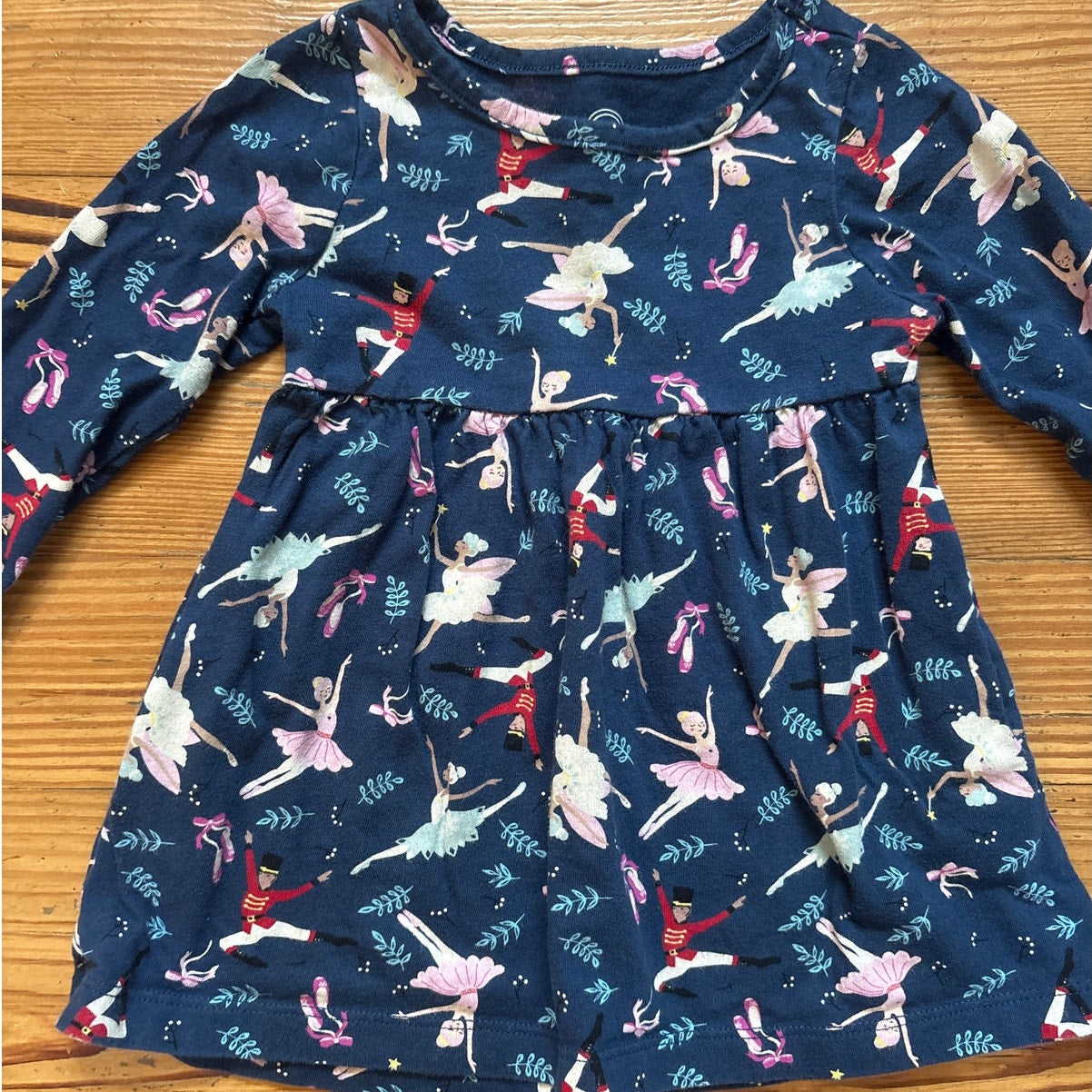 Wonder Nation dark navy Christmas Nutcracker long sleeve baby dress SIZE 12M
