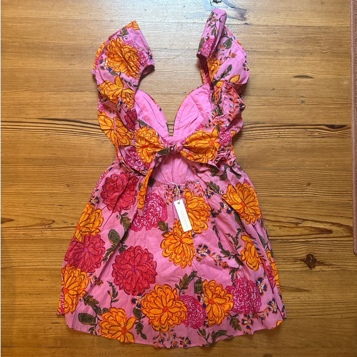 NWT Olivaceous pink floral ruffle oprn back fit flare mini dress SIZE L