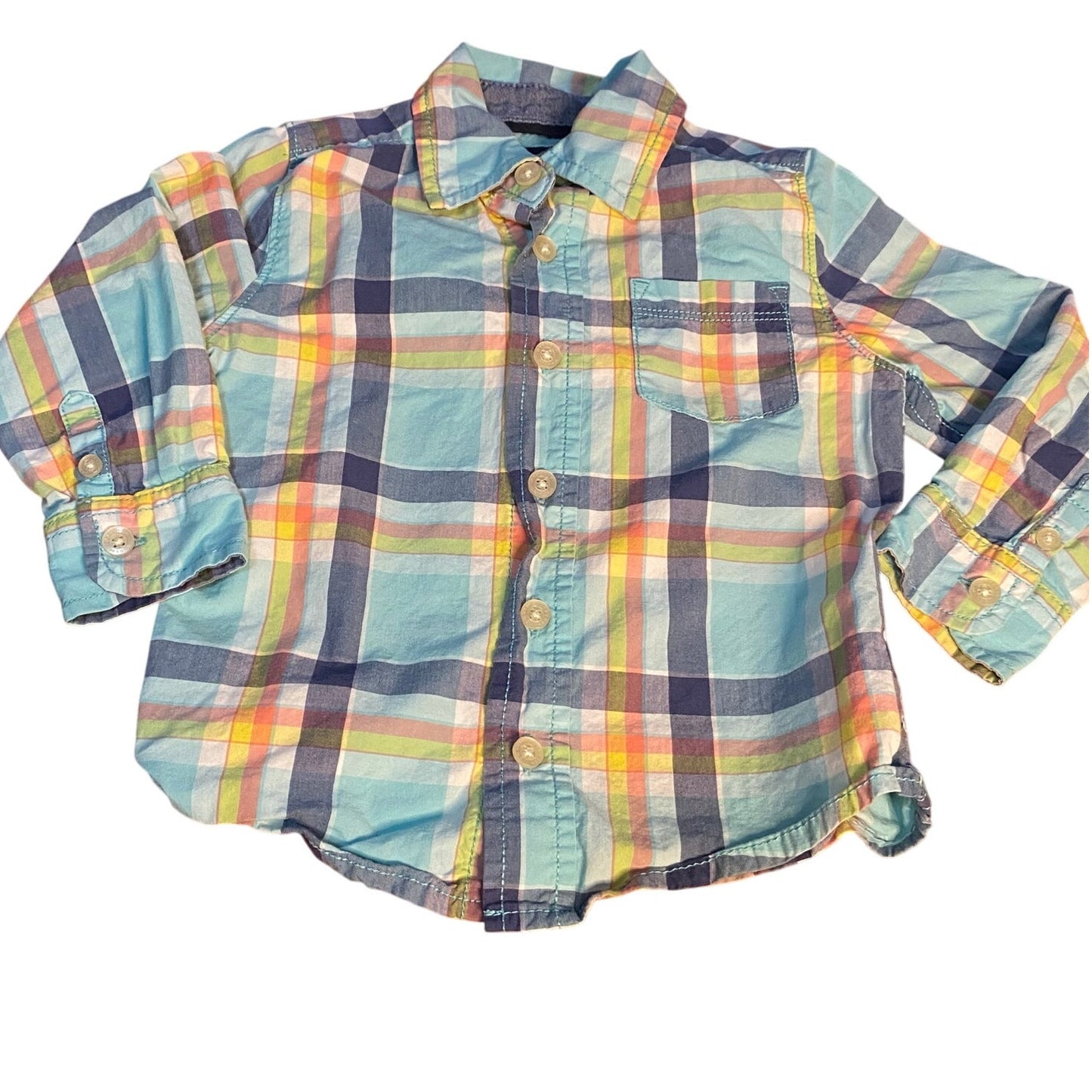 OshKosh B'gosh blue pastel plaid long sleeve button up shirt SIZE 2T