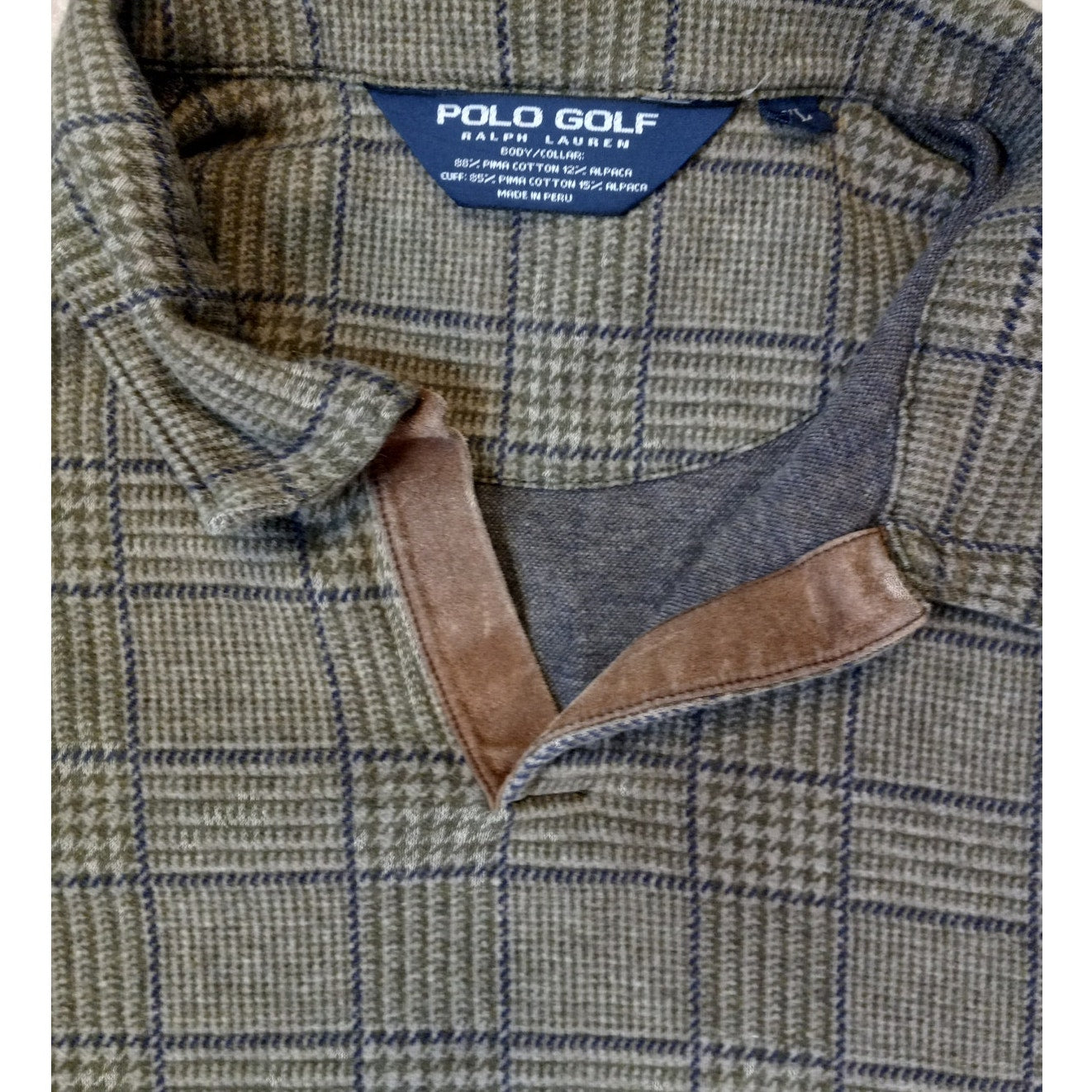 Ralph Lauren Polo Golf brown green plaid long sleeve polo shirt SIZE XL