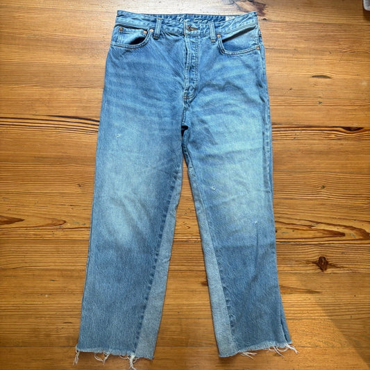 Free People light wash two toned high rise button fly straight leg jeans SIZE 28