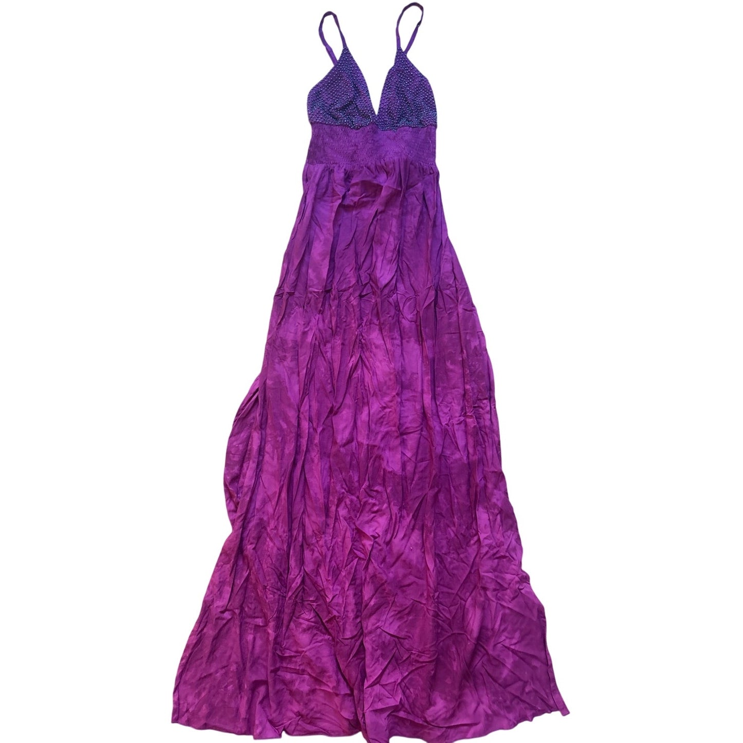 NWT Khush dark pink beaded bustier adjustable strap maxi dress SIZE S