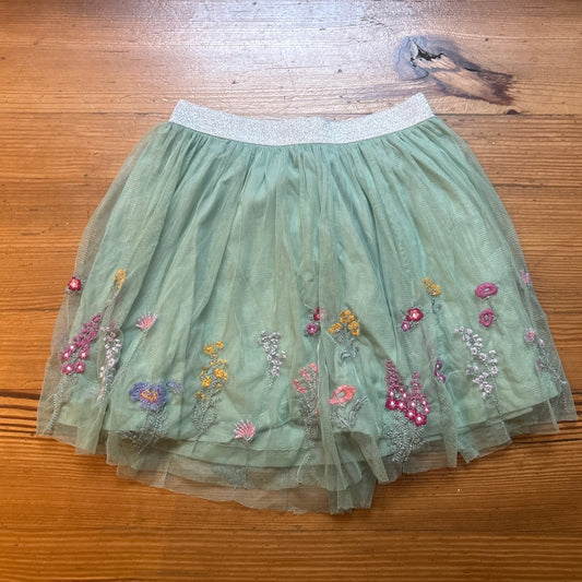 TU kids green floral embroidered tulle elastic waistband skirt SIZE 9