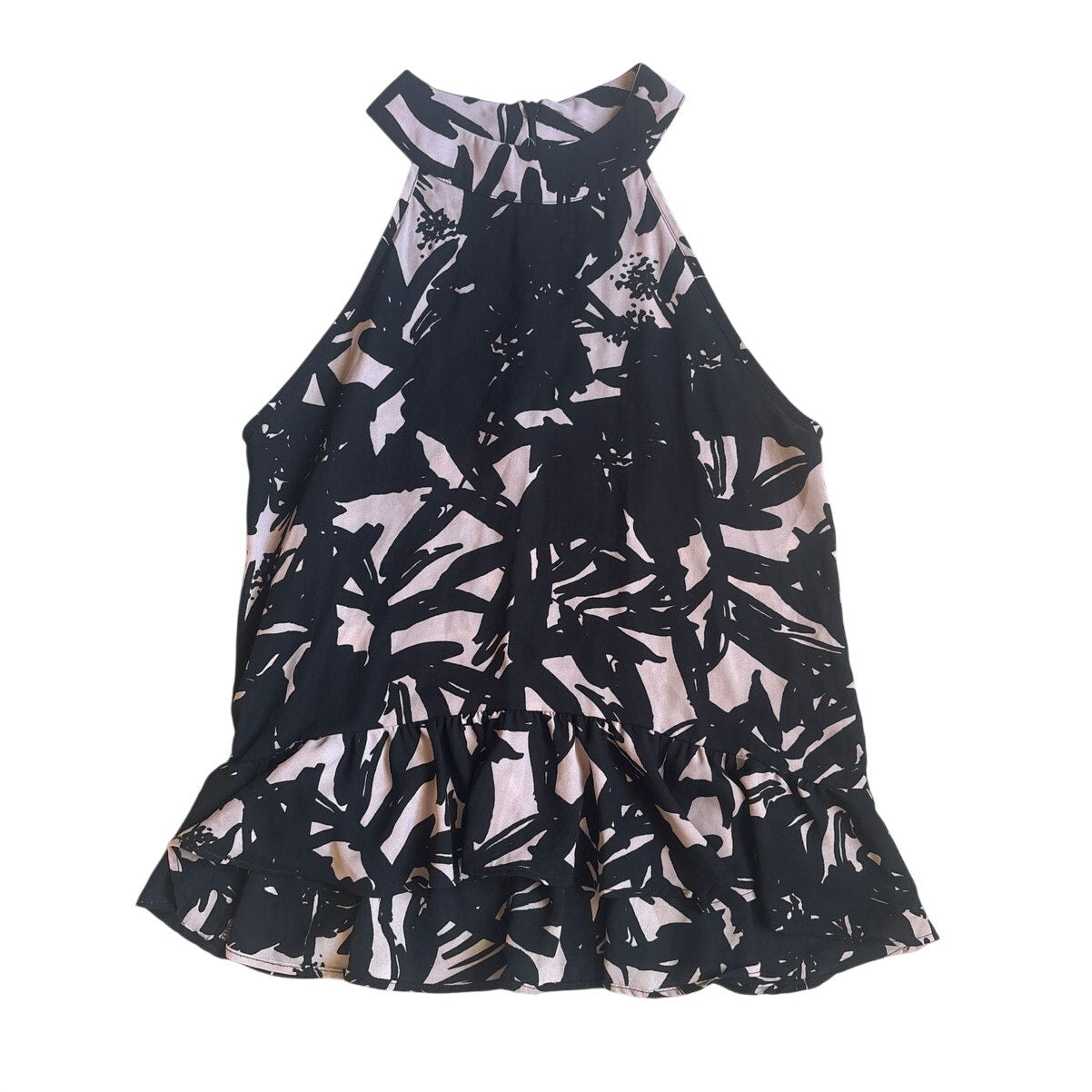 Eight Sixty black with pink ruffle bottom halter top SIZE S