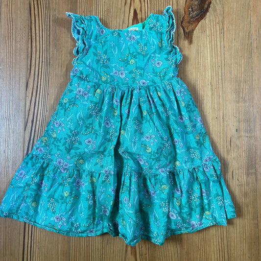 Cat & Jack green floral tiered open back ruffle accent girls dress SIZE 8