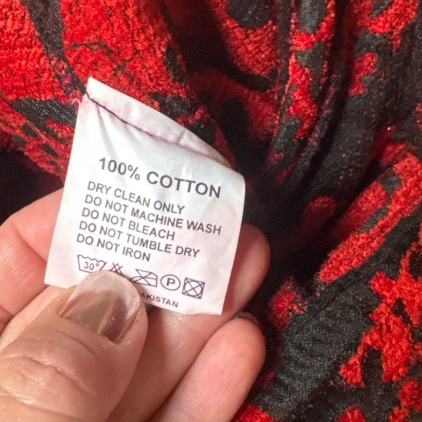 Dracula Clothing red brocade office snap bottom boot cut pants SIZE 38