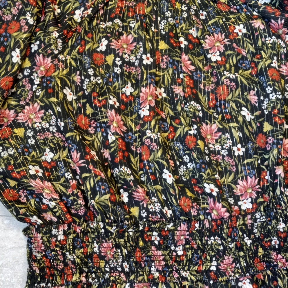 NWT Old Navy black floral print ruched waist long puff sleeve mini dress SIZE XL