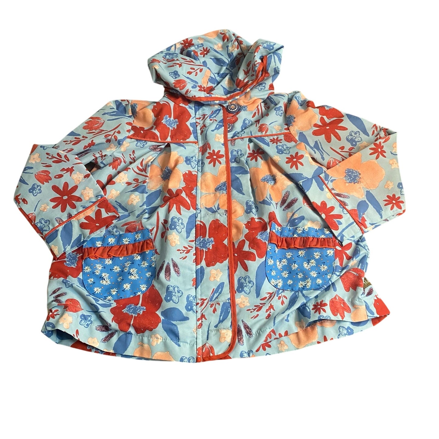 Matilda Jane blue red floral ruffle hooded full zip girls jacket SIZE 6