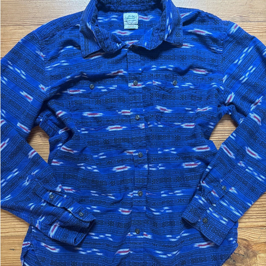 Lucky Brand royal blue western print long sleeve button up womens shirt SIZE L