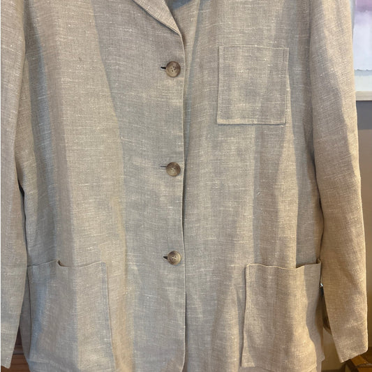 Harve Benard by Benard Holtzman light beige 3 button linen blazer jacket SIZE 14