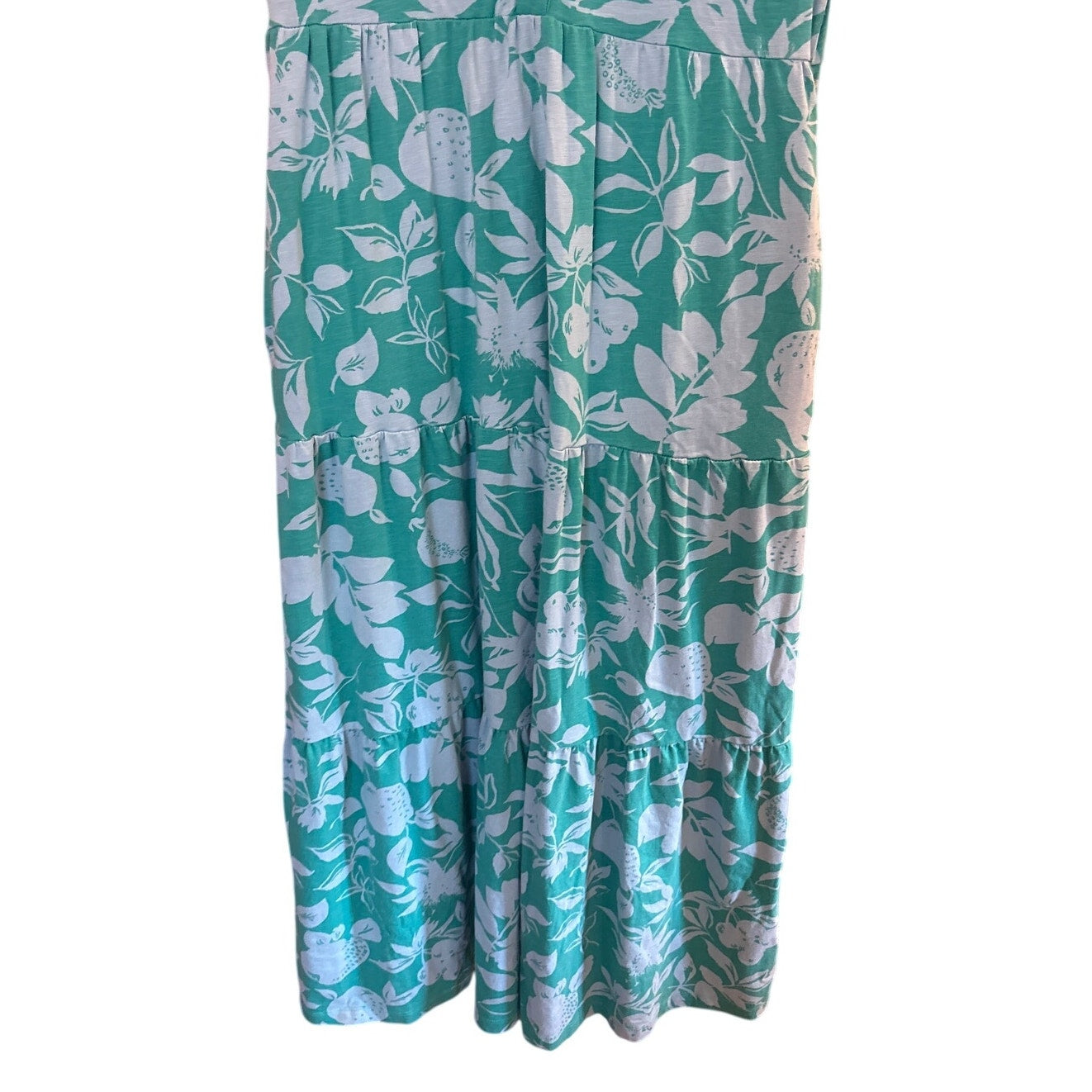 Joules green light blue floral fruit tiered short sleeve maxi dress SIZE 8