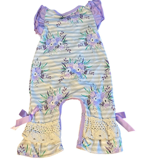 Boutique purple floral ruffle lace sleeveless pant romper SIZE 3-6M