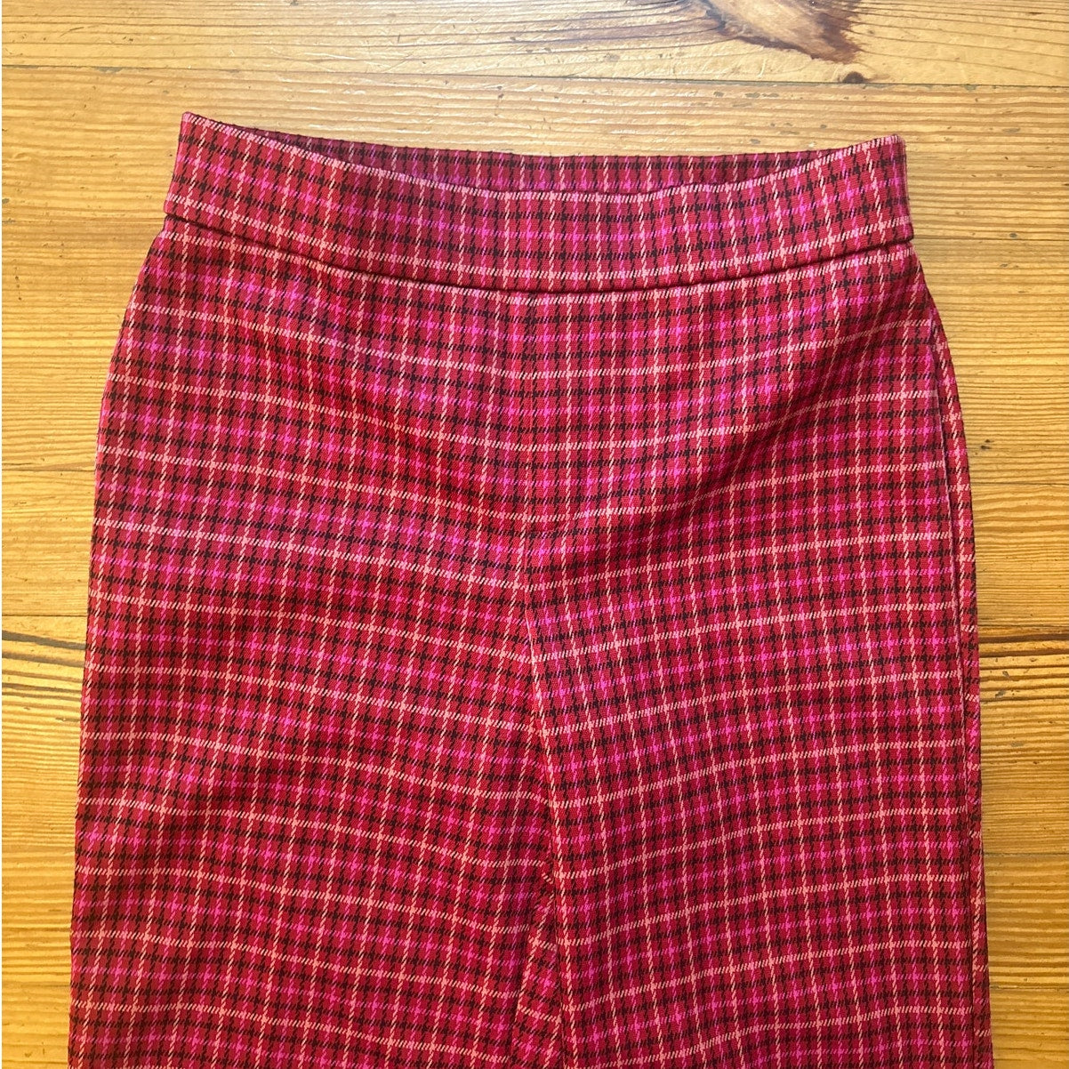 Isaac Mizrahi red plaid wide leg elastic waist trouser cropped pant SIZE 10