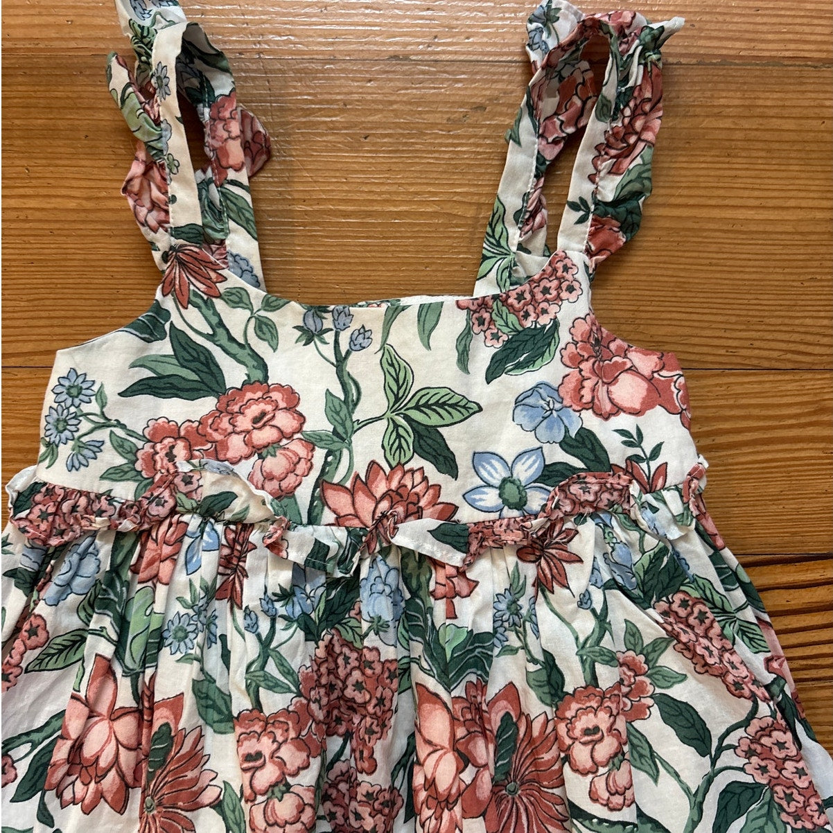 NWOT Janie and Jack white pink floral ruffle accent short dress SIZE 4