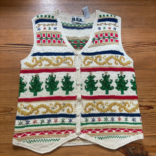 N.E.K. vintage Christmas holiday knit beaded womens vest SIZE L