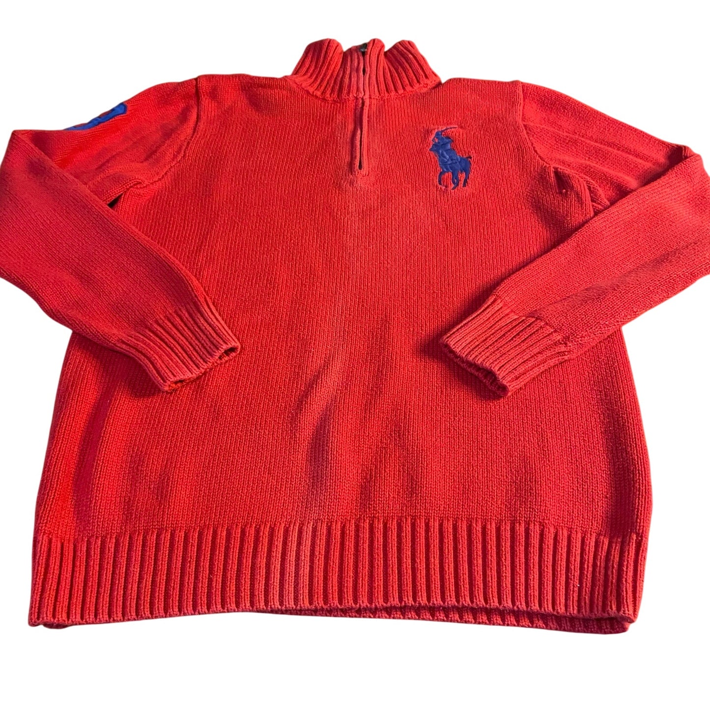 Polo Ralph Lauren red knit quarter zip blue lined collar boys sweater SIZE XL