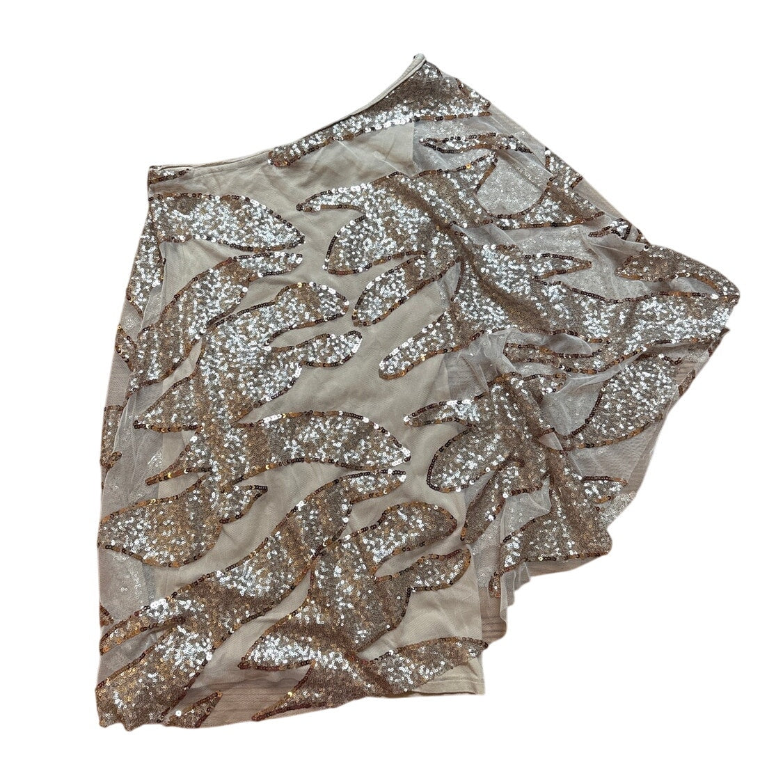 Bebe y2k gold one shoulder sequin sheer flutter sleeve top SIZE M