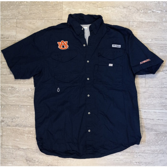 Columbia PFG dark blue Auburn University short sleeve button up shirt SIZE L