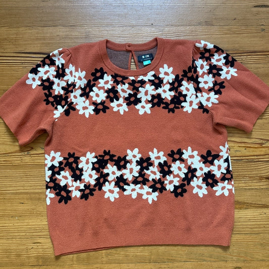 Maeve Anthropologie Harmon jacquard floral knit short sleeve sweater top SIZE 1X