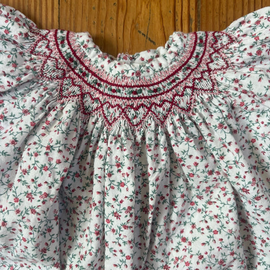 Floral red pink white smocked short sleeve baby dress SIZE 12M