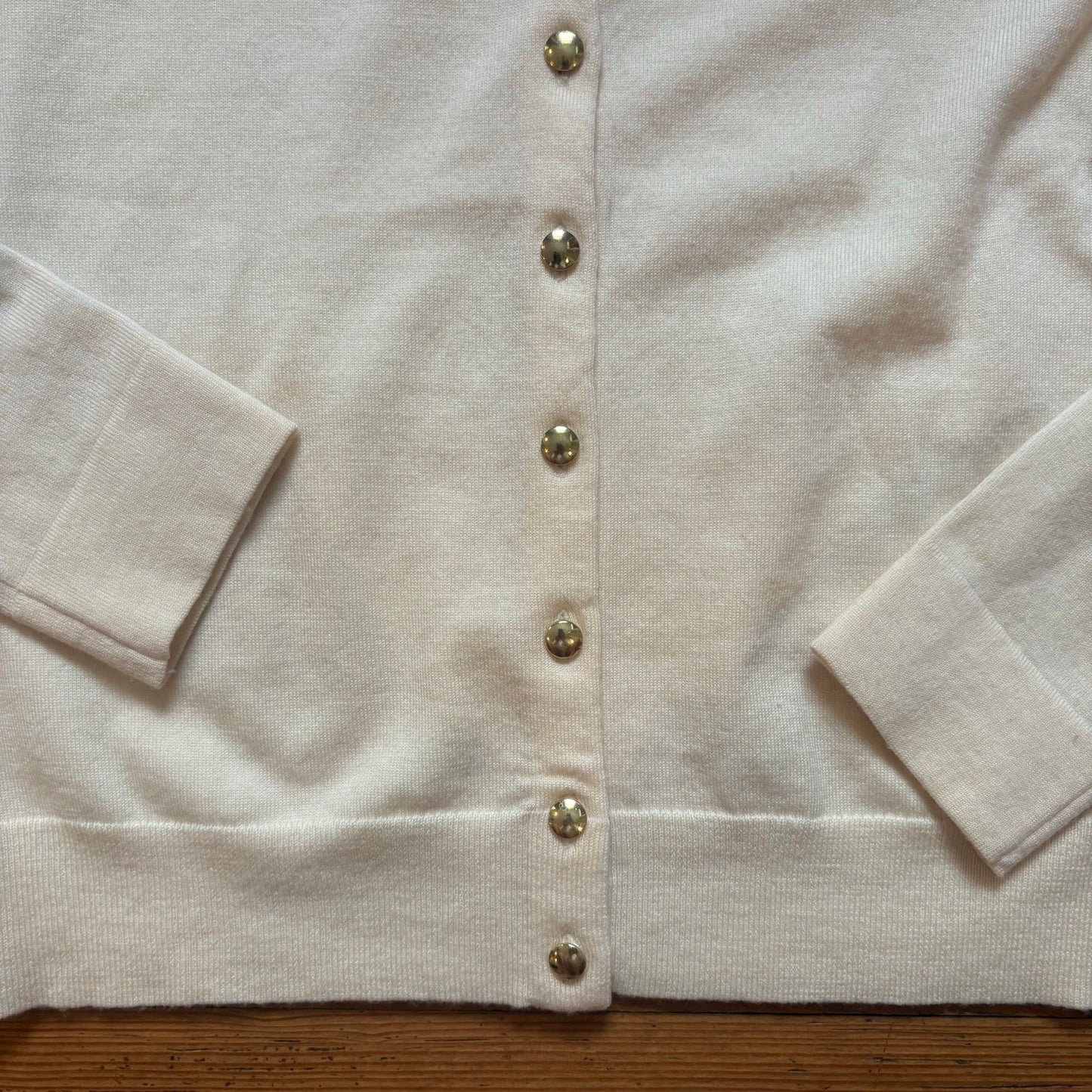Banana Republic ivory extra fine merino wool gold button cardigan sweater SIZE S