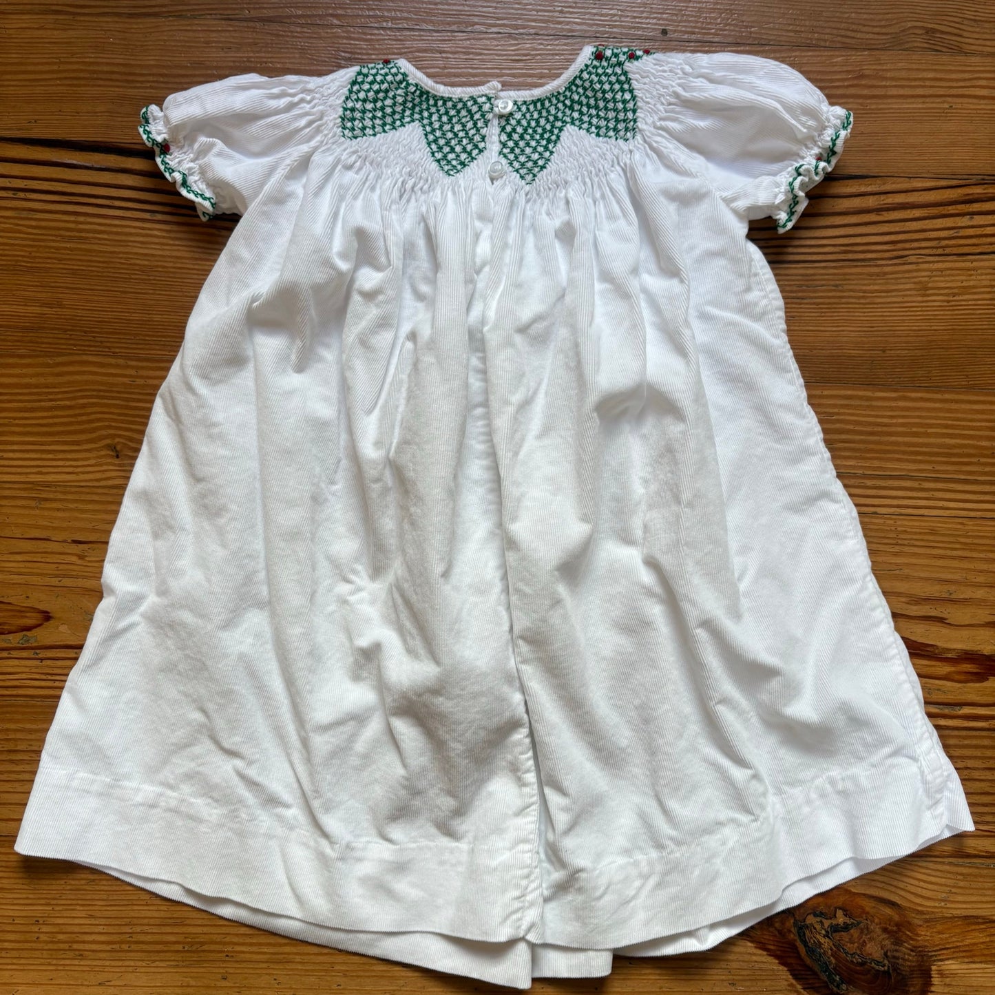 Royal Child white corduroy green smocked short sleeve dress SIZE 18M