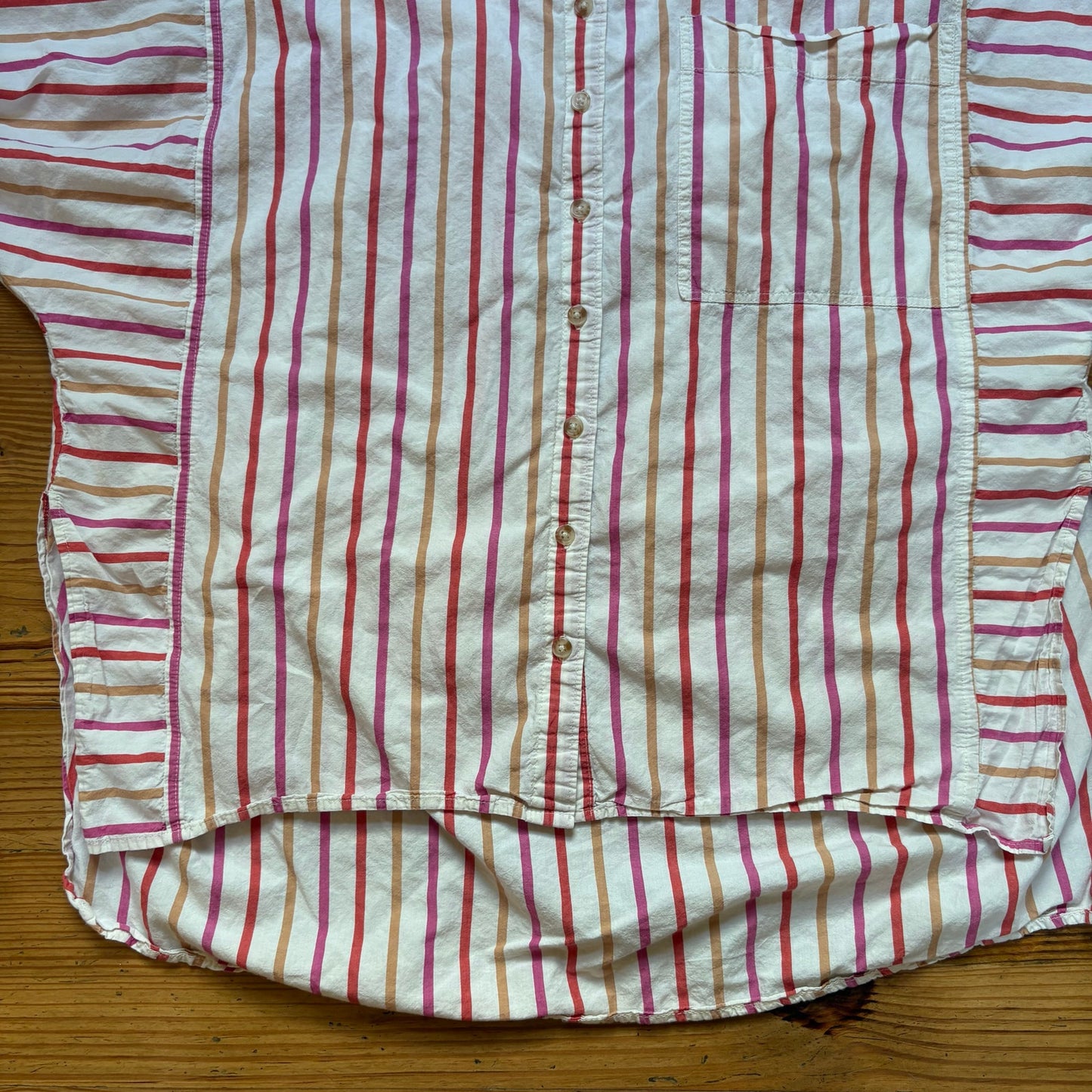 Anthropologie Pilcro pink striped puff short sleeve button up shirt SIZE M