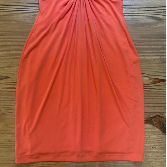 Cache y2k orange ruched plunge neckline gold buckle bodycon mini dress SIZE 8