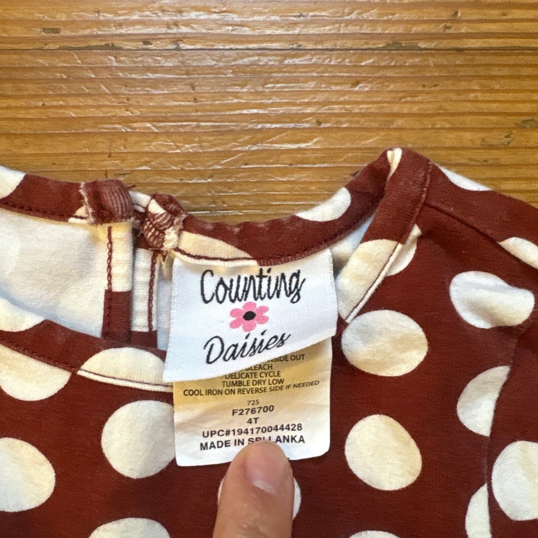 Counting Daisies brown polkadot colorful ruffle teal long sleeve pant set SIZE 4