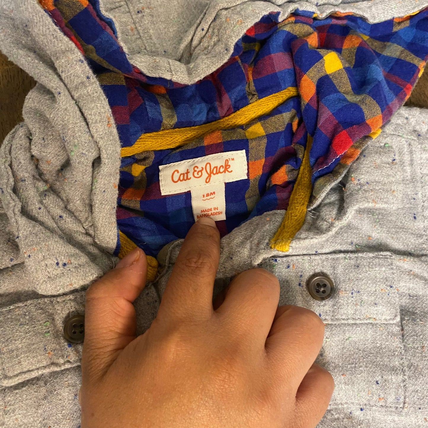 Cat & Jack light gray flannel lined hooded button up long sleeve shirt SIZE 18M