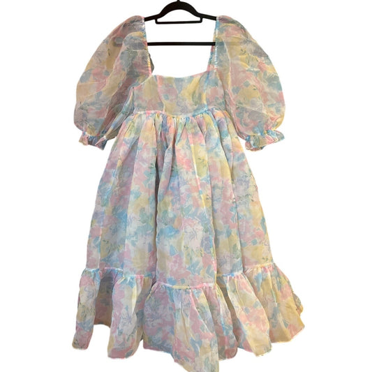 NWT Selkie The French Puff colorful pastel short sleeve tulle midi dress SIZE S
