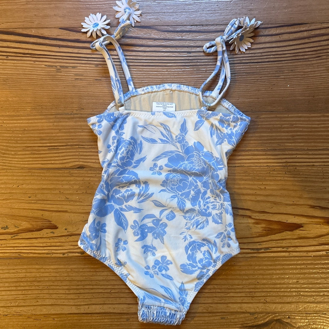 Shade Critters white blue toile daisy strap one piece swimsuit SIZE 2T