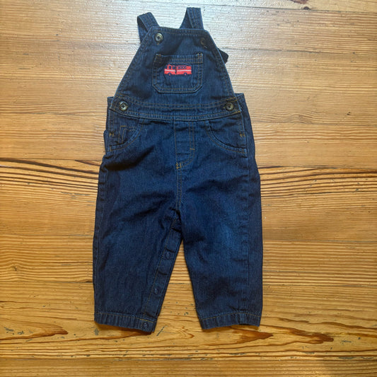 Carter’s dark denim fire truck embroidered baby overalls SIZE 9M