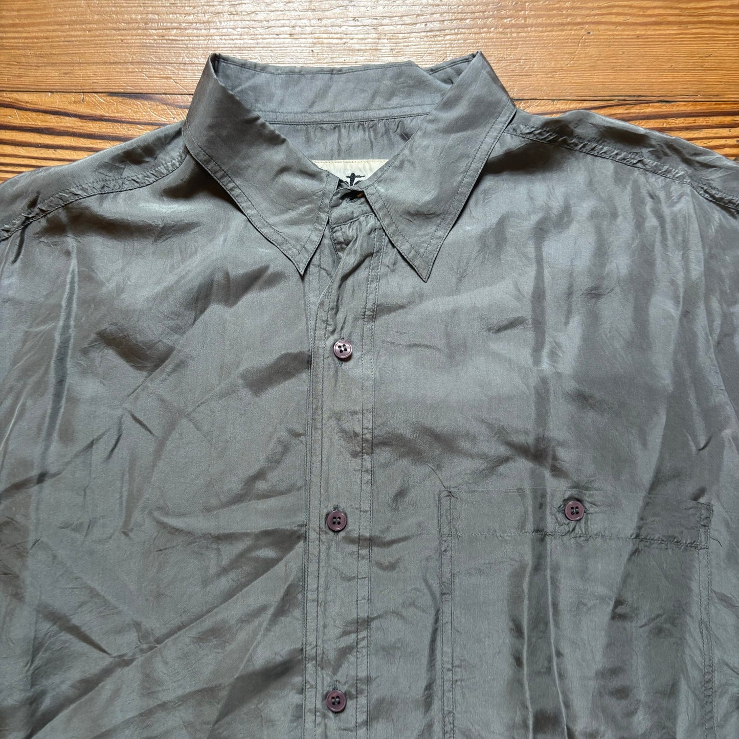 Protest 90s gray silk mens button up long sleeve shirt SIZE L