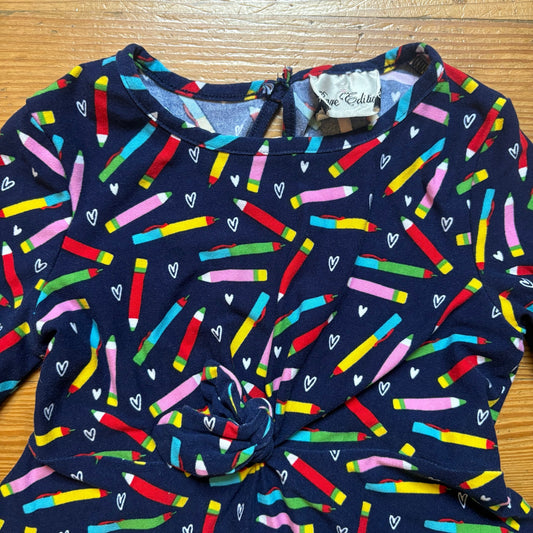 Rare Editions blue colorful pencil pattern long sleeve girls dress SIZE 6