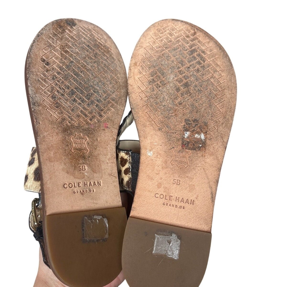 Cole Haan leather black leopard print calf hair slingback thong sandal SIZE 5