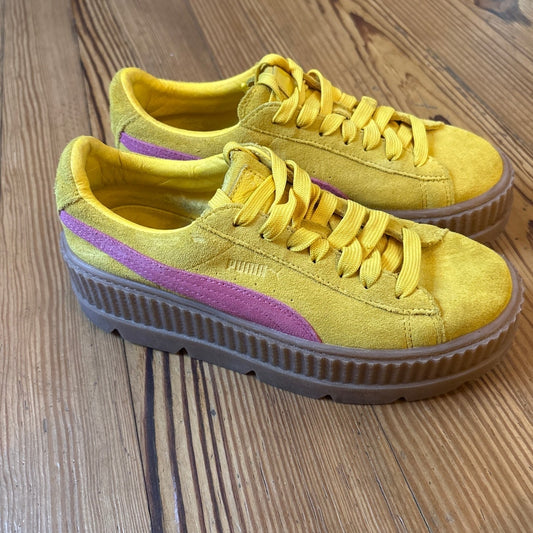 PUMA Fenty Creeper yellow pink suede thick platform women's sneakers SIZE 8.5