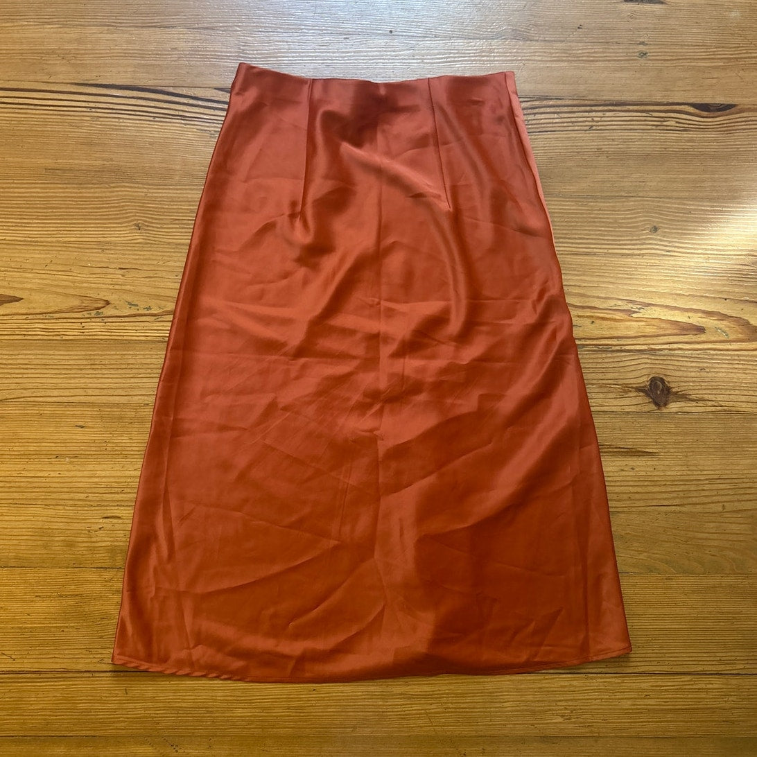 Rachel Zoe burnt orange elastic waist satin midi skirt SIZE 6