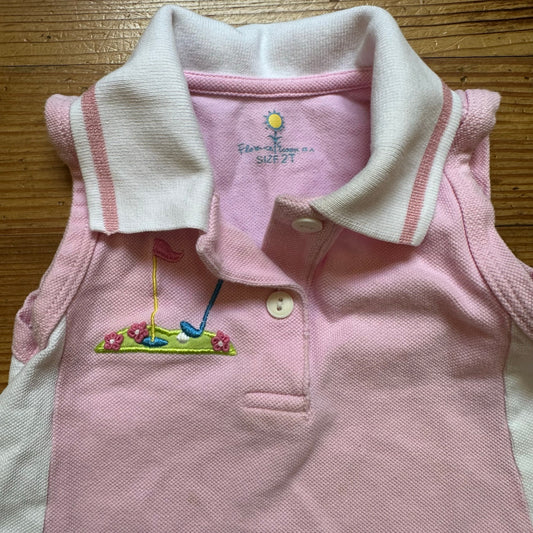 Florence Eiseman pink white polo tank golf embroidered dress SIZE 2T
