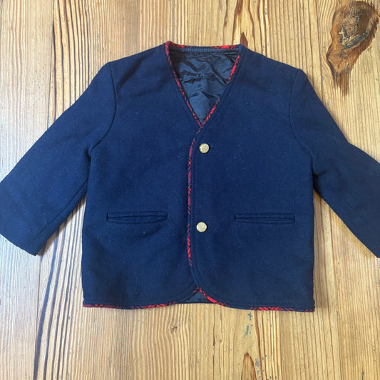 Jack Tar 90s wool blue jacket red check overall shorts boys set SIZE 2T