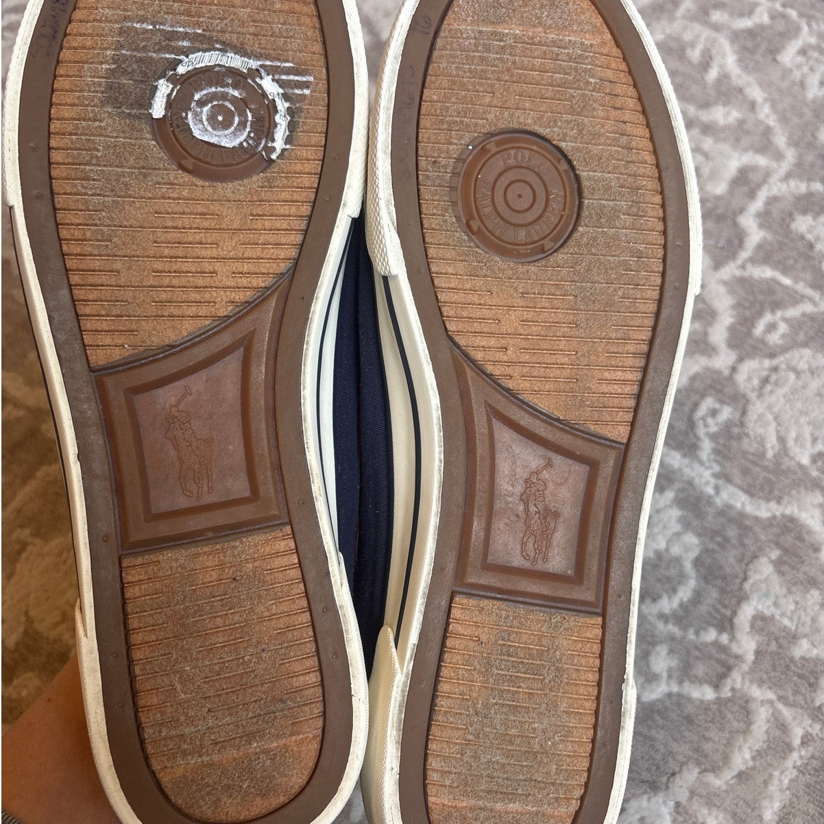 Polo Ralph Lauren Franz navy blue canvas leather mens boat shoes SIZE 12