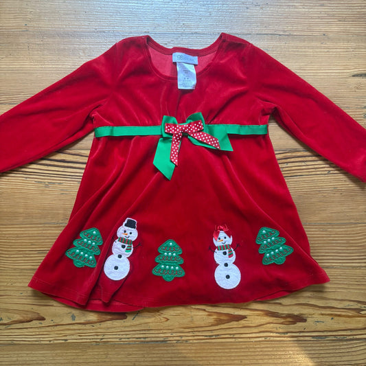 Bonnie Jean red velvet holiday Christmas snowman long sleeve shirt SIZE 4T