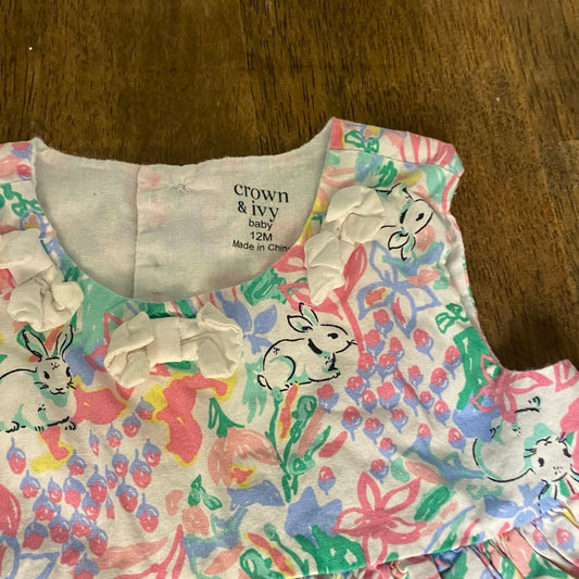 Crown & Ivy floral bunny rabbit sprint sleeveless fit flare dress SIZE 12M