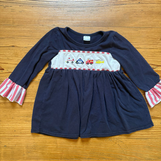 Boutique blue long sleeve ruffle first responders vehicle toddler shirt SIZE 3T